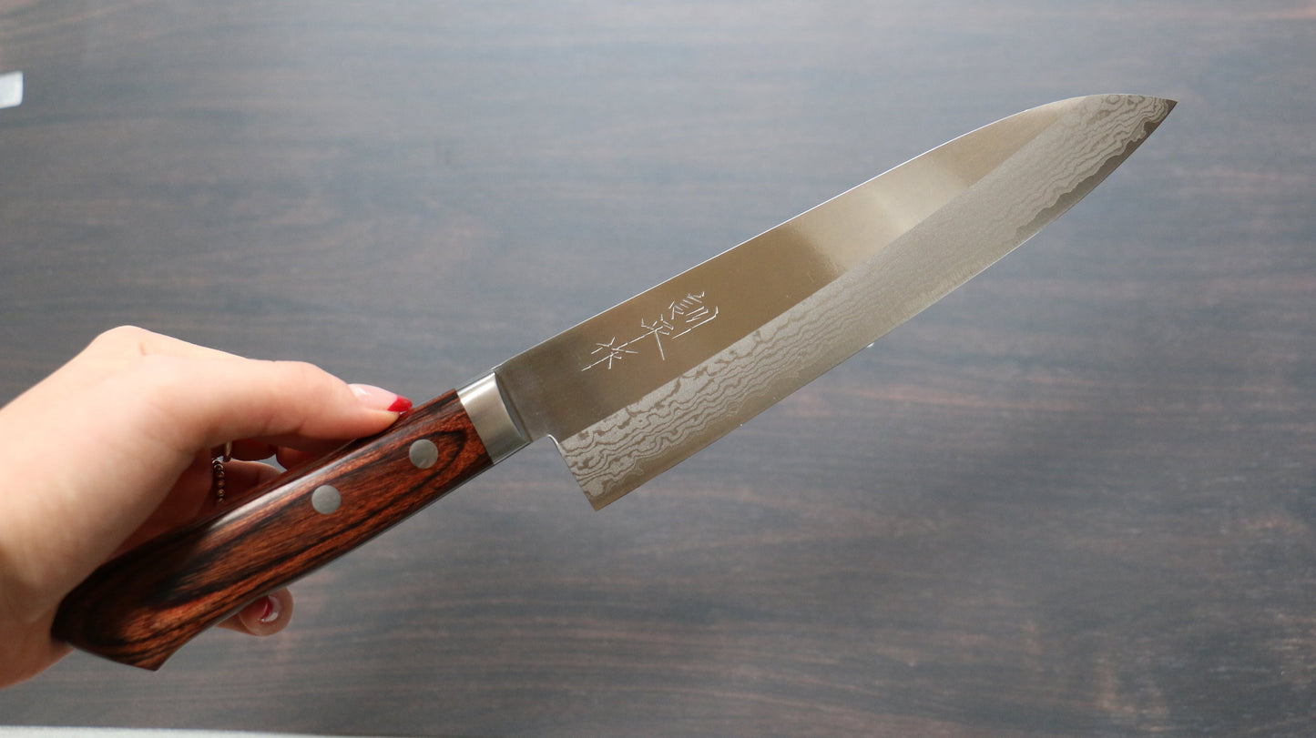 訓平 彩流(さいりゅう) V金10号 磨き仕上げ ダマスカス 牛刀包丁 180mm マホガニー柄 - 清助刃物
