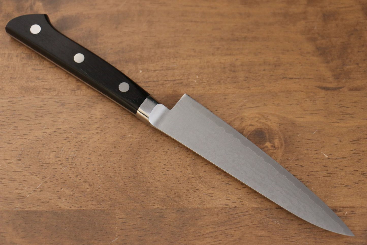 清助 V金10号 ダマスカス ペティーナイフ 120mm 黒合板柄 - 清助刃物