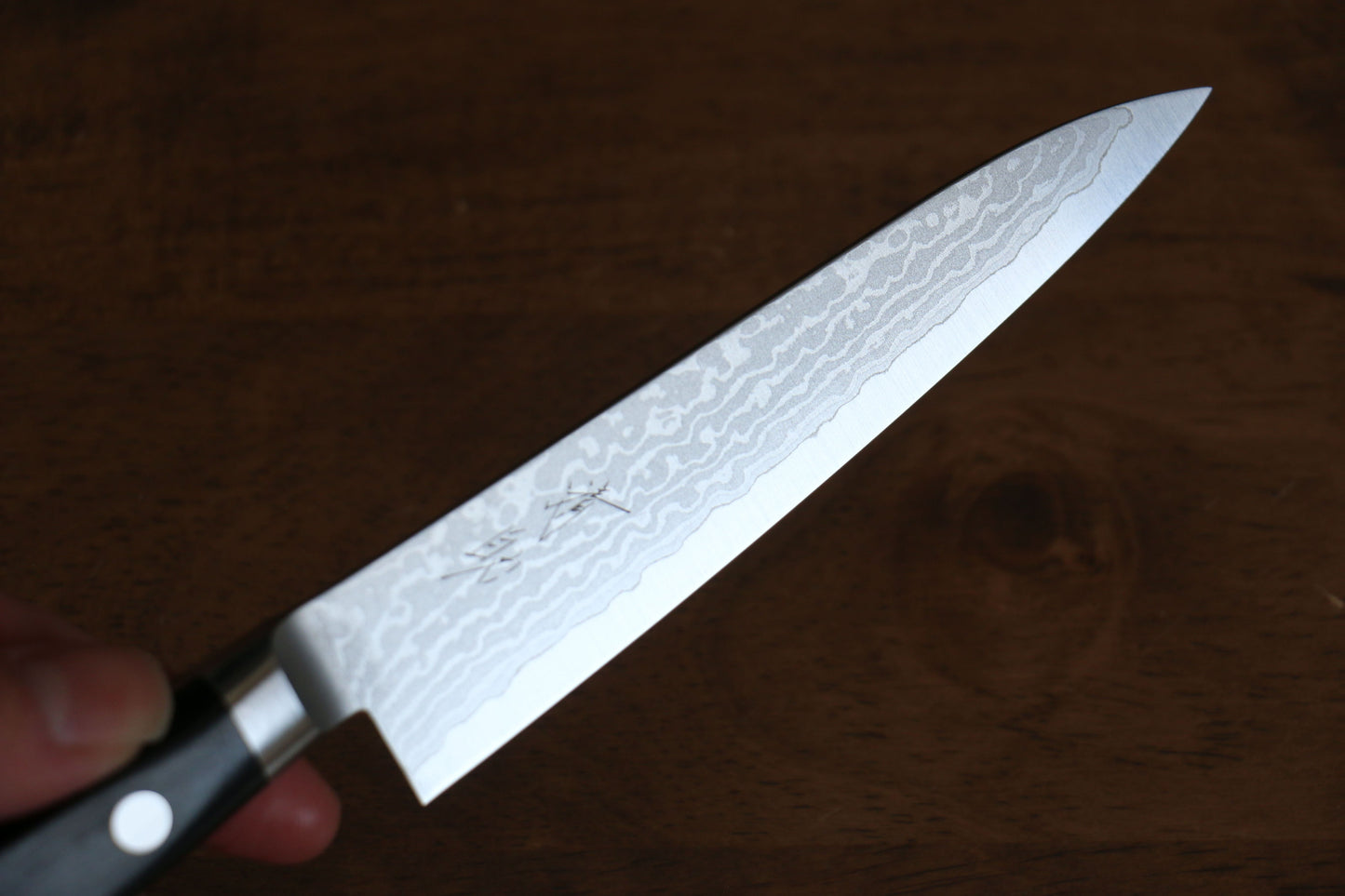 清助 V金10号 ダマスカス ペティーナイフ 120mm 黒合板柄 - 清助刃物
