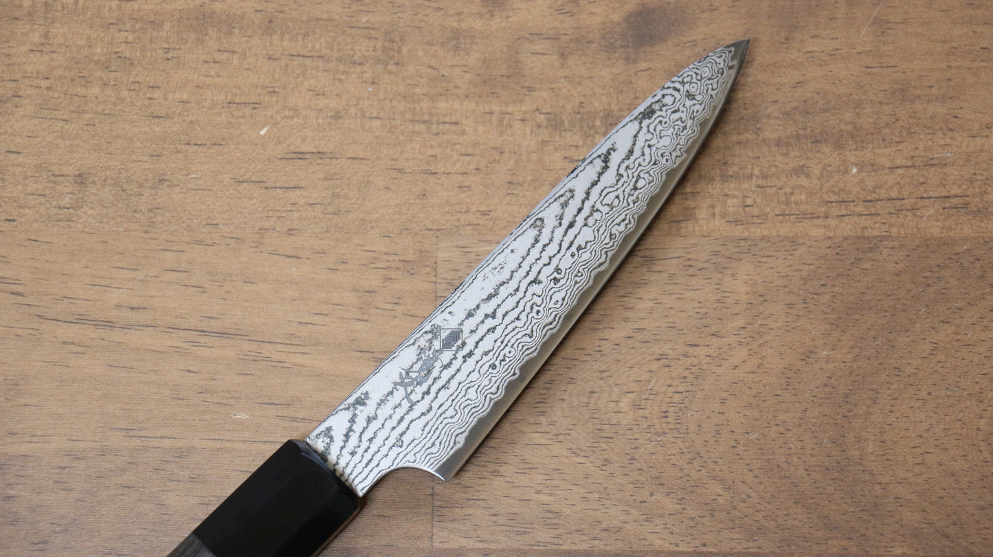 寛丈 V金10号 ダマスカス ペティーナイフ 120mm グレー合板柄 - 清助刃物