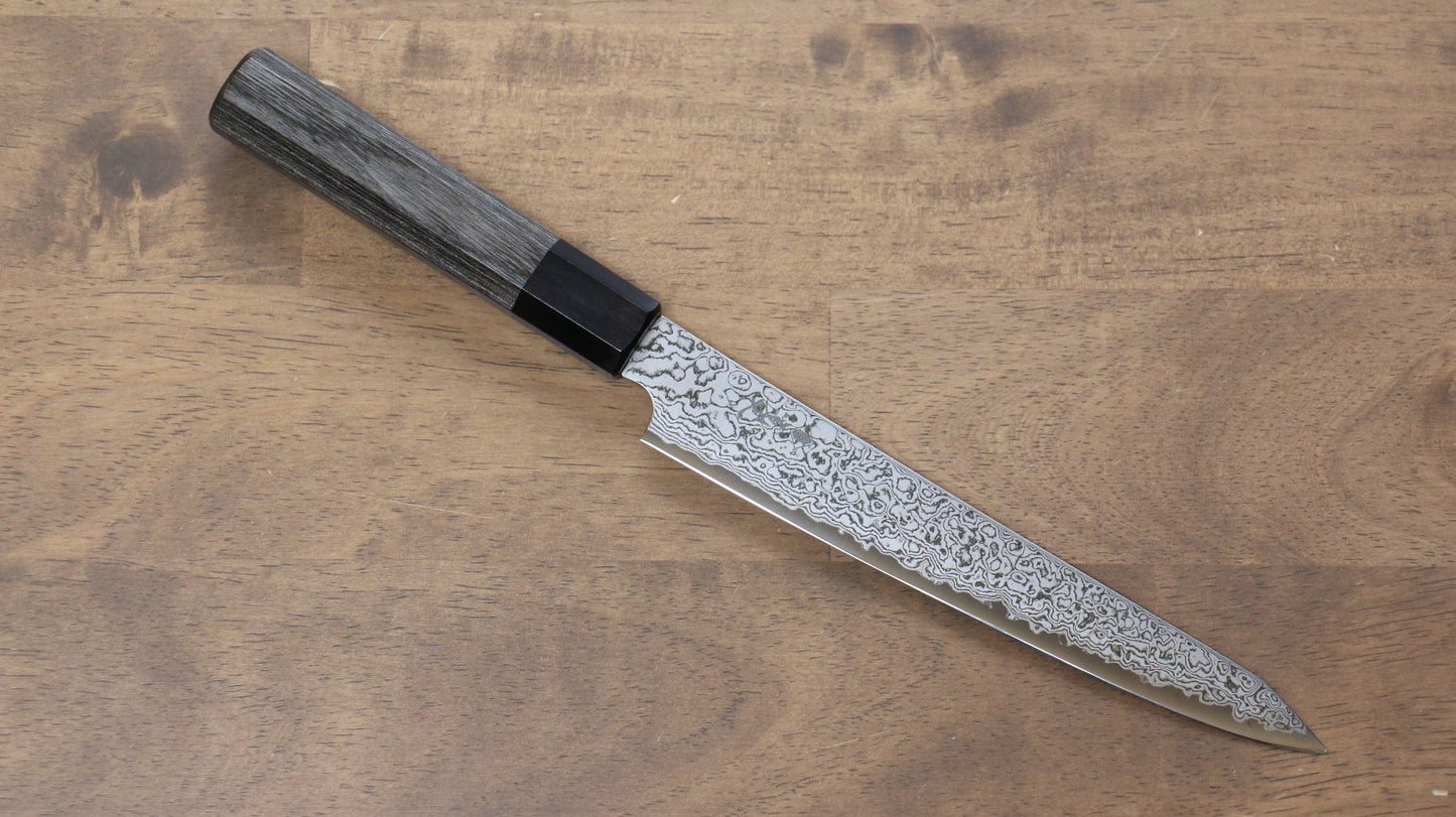 寛丈 V金10号 ダマスカス 切付ペティナイフ 180mm グレー合板柄 - 清助刃物