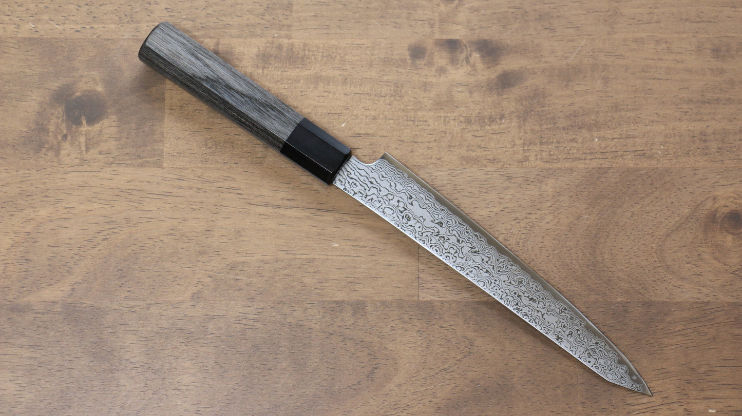 寛丈 V金10号 ダマスカス 切付ペティナイフ 180mm グレー合板柄 - 清助刃物