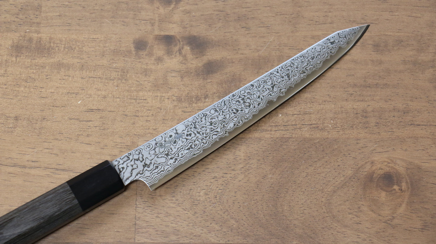 寛丈 V金10号 ダマスカス 切付ペティナイフ 180mm グレー合板柄 - 清助刃物