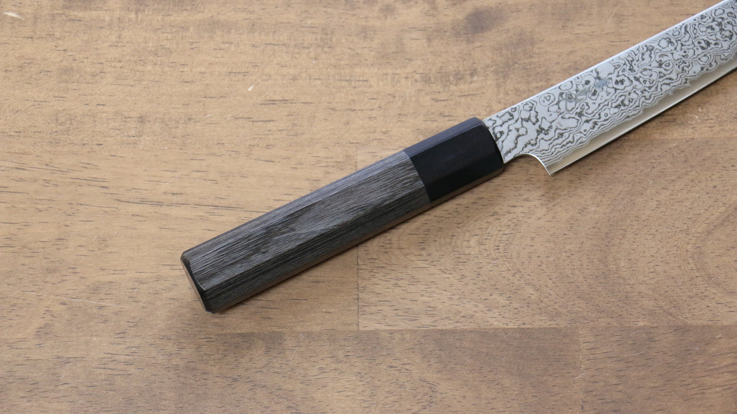 寛丈 V金10号 ダマスカス 切付ペティナイフ 180mm グレー合板柄 - 清助刃物