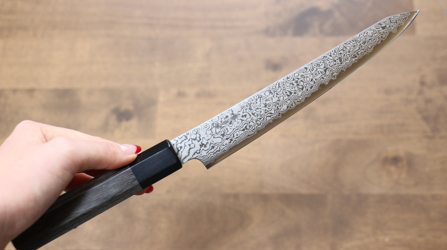 寛丈 V金10号 ダマスカス 切付ペティナイフ 180mm グレー合板柄 - 清助刃物