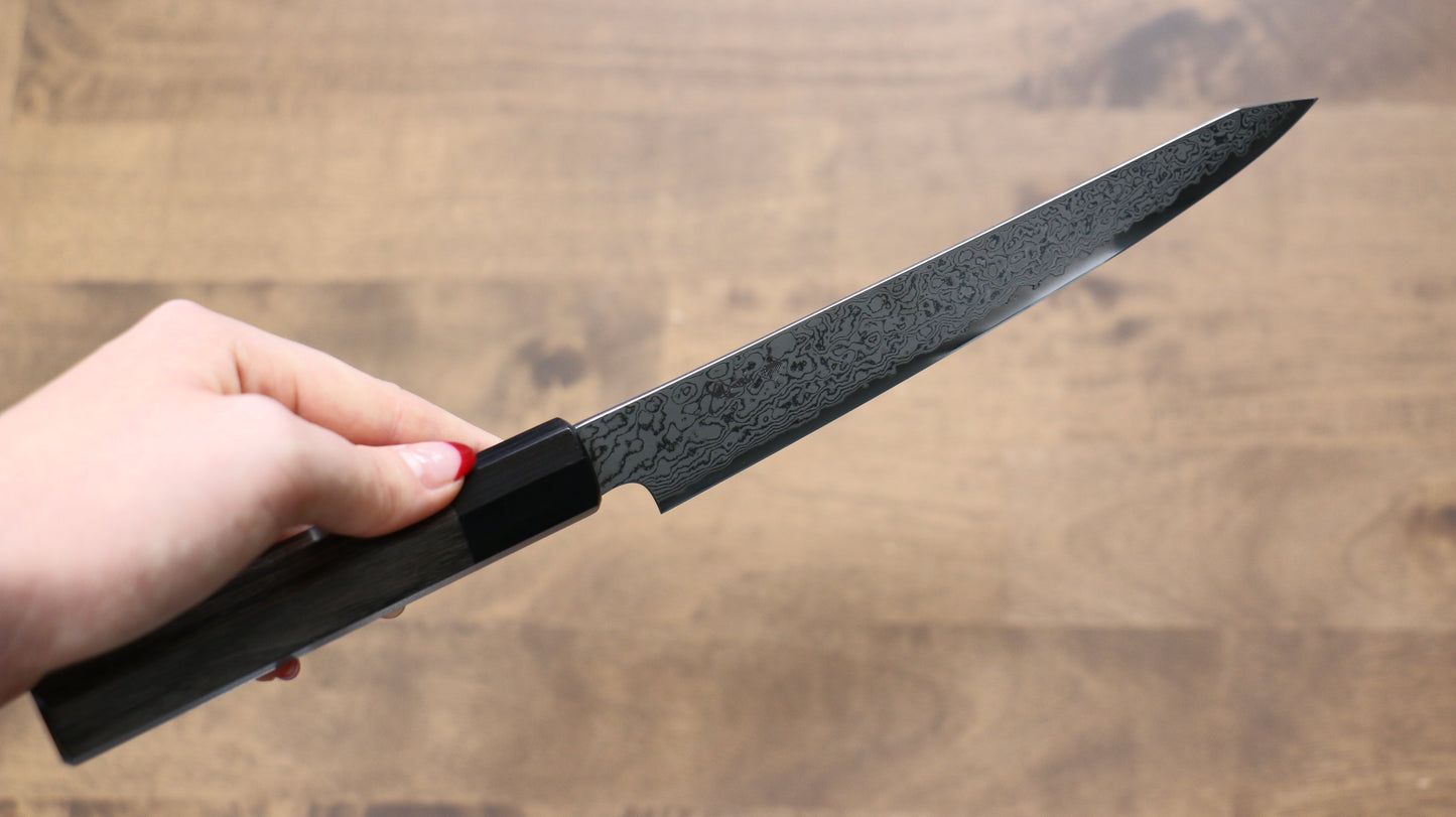 寛丈 V金10号 ダマスカス 切付ペティナイフ 180mm グレー合板柄 - 清助刃物