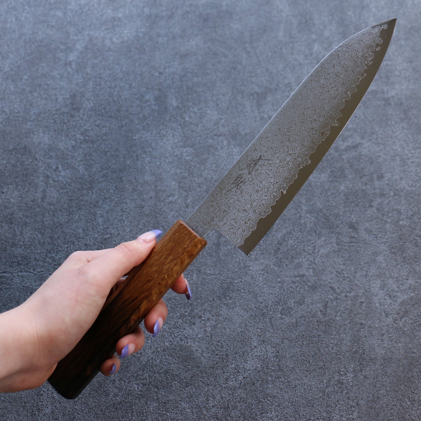 清助 V金10号 ダマスカス 三徳包丁 180mm 樫焼柄 - 清助刃物