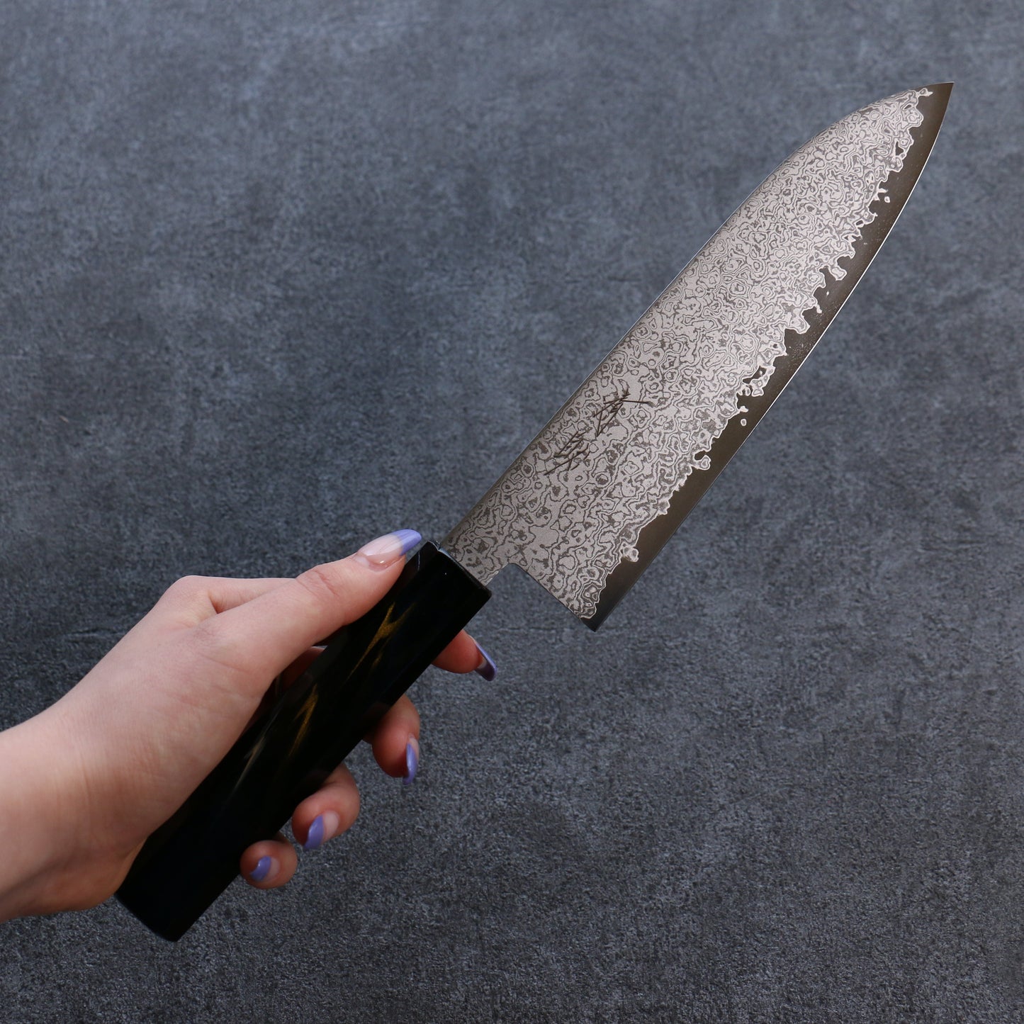 清助 V金10号 ダマスカス 三徳包丁 180mm 木材(漆塗り)柄 - 清助刃物