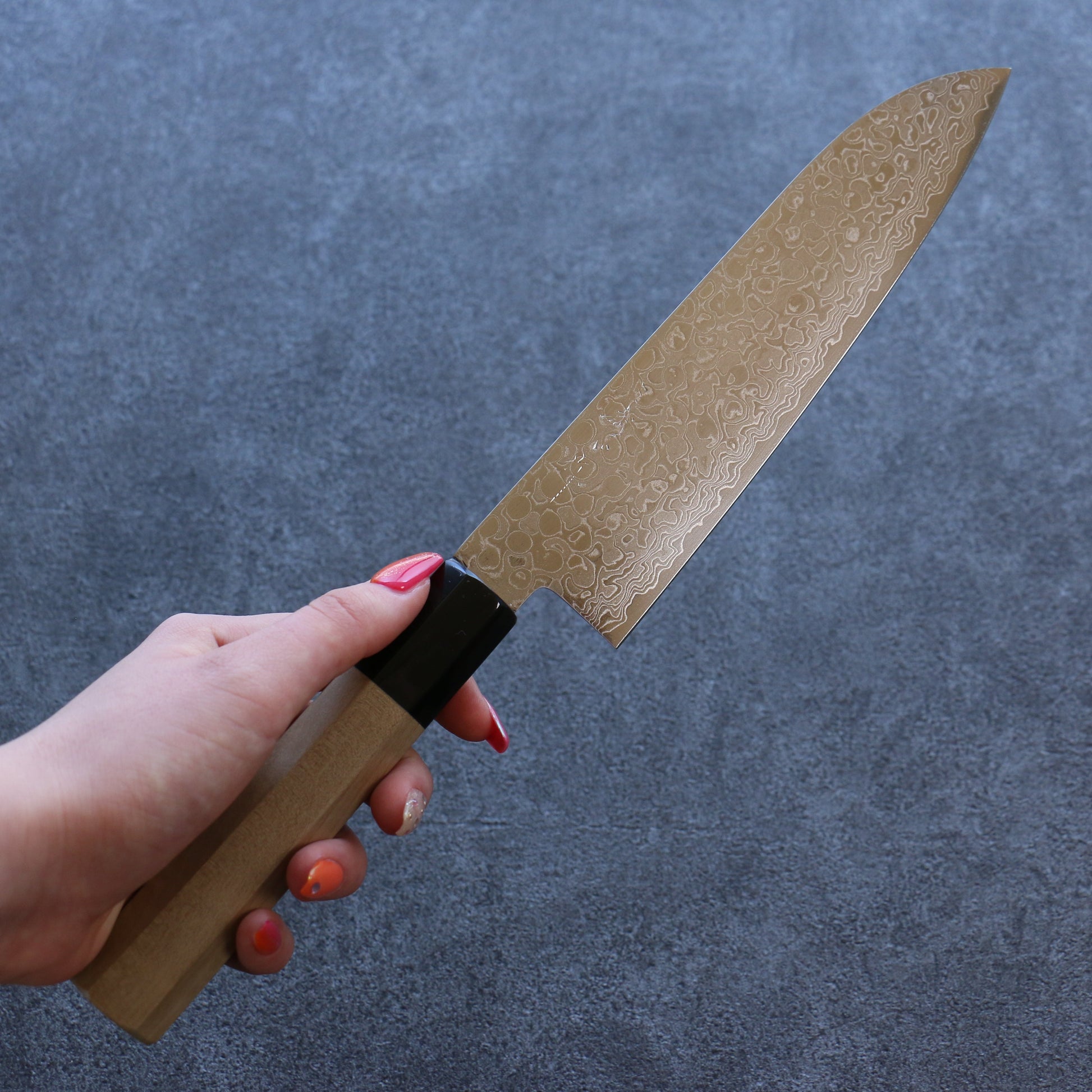 三寿ゞ AUS10 ダマスカス 磨き仕上げ 三徳包丁  180mm 朴柄 - 清助刃物