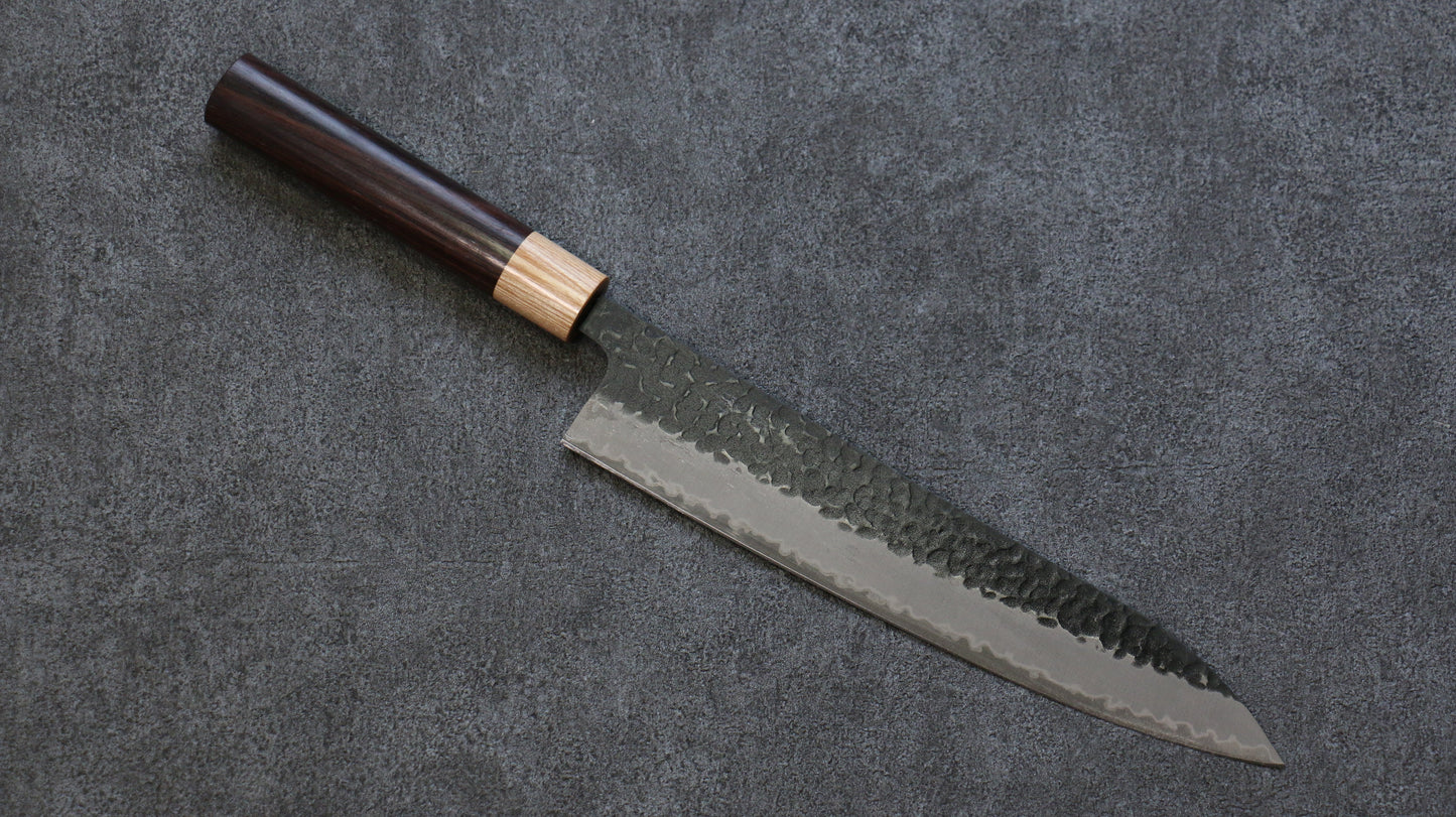 清助 紫檀 青スーパー鋼 鎚目 黒打 牛刀包丁 240mm 紫檀柄 - 清助刃物