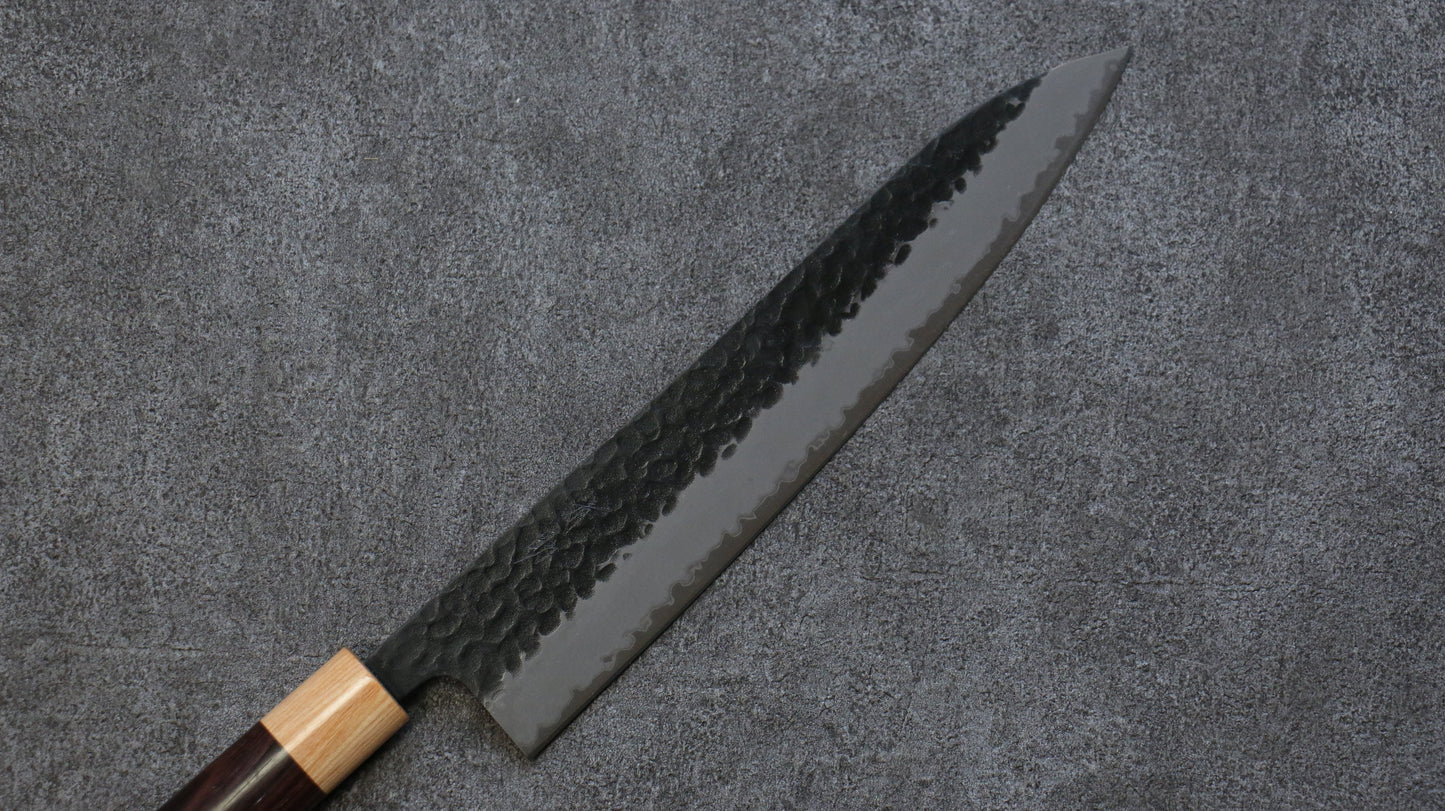 清助 紫檀 青スーパー鋼 鎚目 黒打 牛刀包丁 240mm 紫檀柄 - 清助刃物