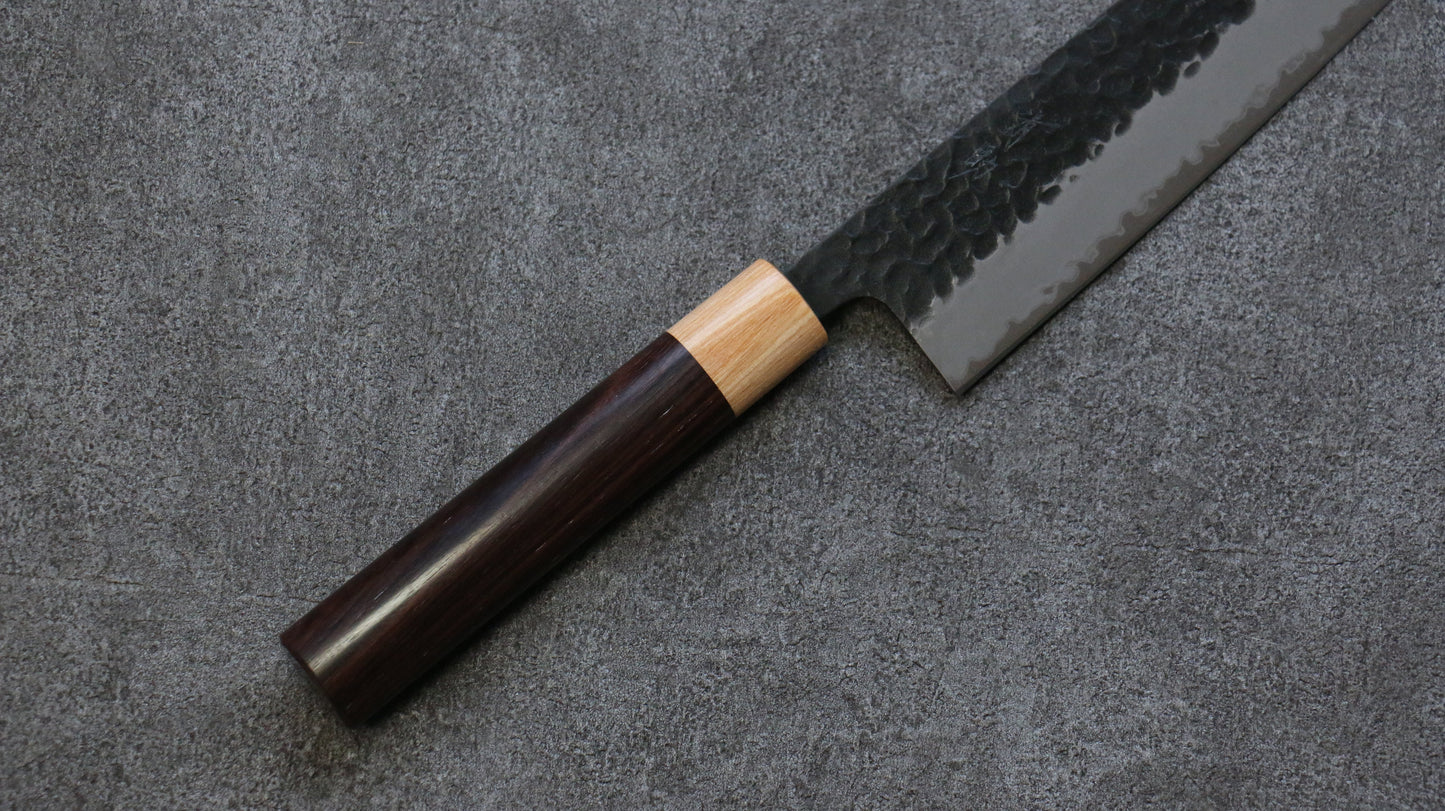 清助 紫檀 青スーパー鋼 鎚目 黒打 牛刀包丁 240mm 紫檀柄 - 清助刃物