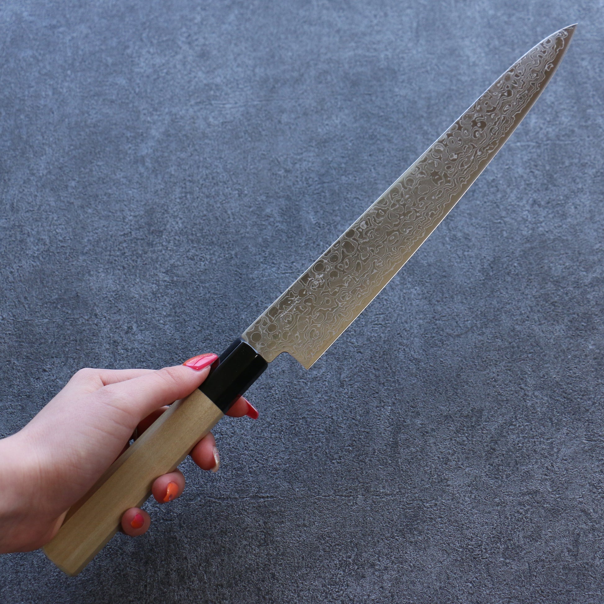 三寿ゞ AUS10 ダマスカス 磨き仕上げ 筋引包丁  240mm 朴柄 - 清助刃物