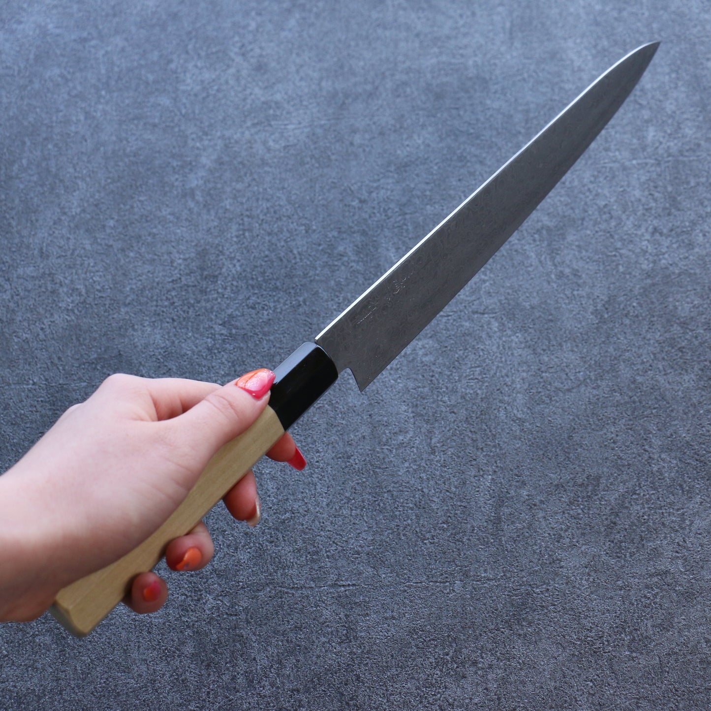 三寿ゞ AUS10 ダマスカス 磨き仕上げ 筋引包丁  240mm 朴柄 - 清助刃物