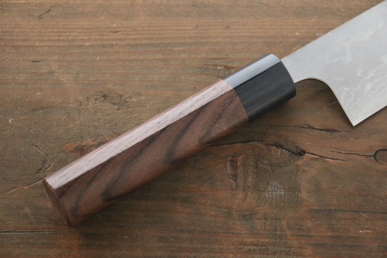 尾形 峻吾 白ニ鋼 ダマスカス 磨き仕上げ 三徳包丁  180mm 紫檀柄 - 清助刃物