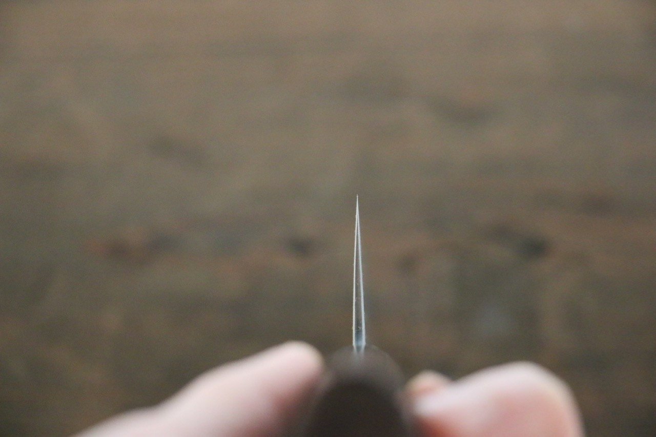 尾形 峻吾 白ニ鋼 ダマスカス 磨き仕上げ 三徳包丁  180mm 紫檀柄 - 清助刃物