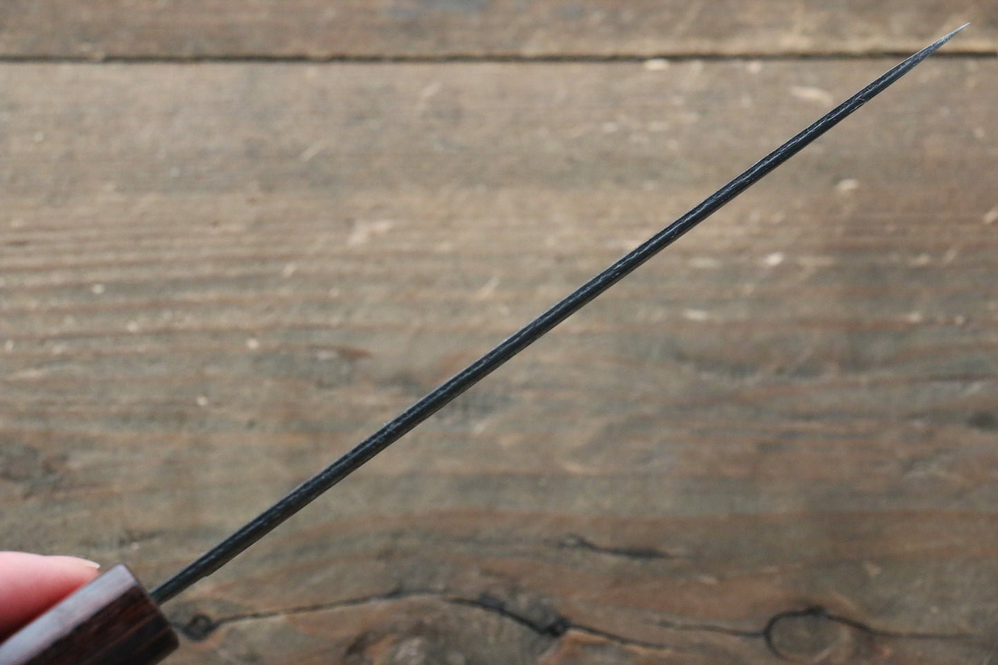 堺 孝行 青スーパー鋼 鎚目 黒仕上げ ペティーナイフ 135mm ケヤキ柄 - 清助刃物