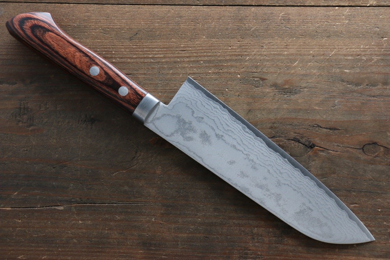 訓平 鍛造 V金1号 ダマスカス 三徳包丁  170mm マホガニー柄 - 清助刃物