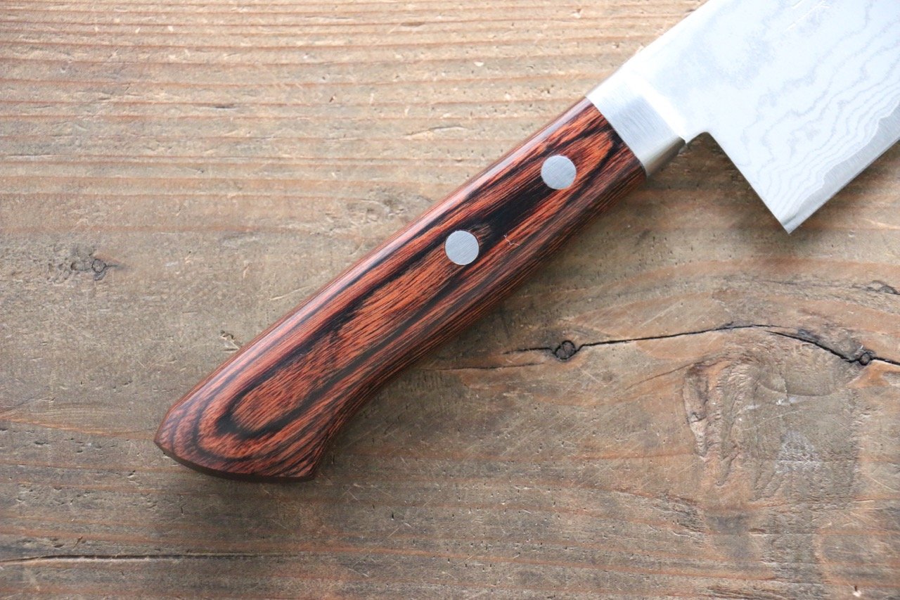訓平 鍛造 V金1号 ダマスカス 三徳包丁  170mm マホガニー柄 - 清助刃物