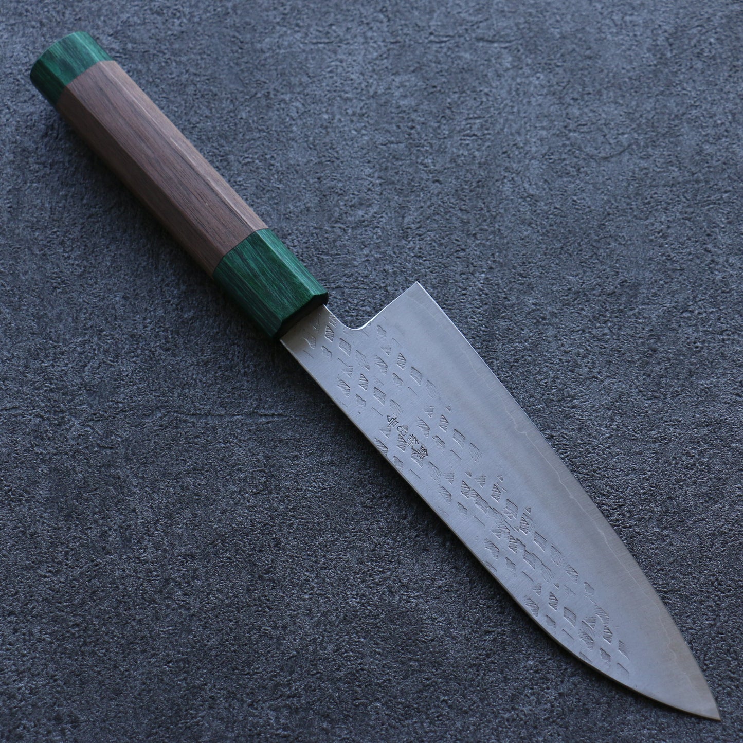 清助 銀三鋼 鎚目 三徳包丁 165mm ウォルナット (両側緑口輪)柄 - 清助刃物