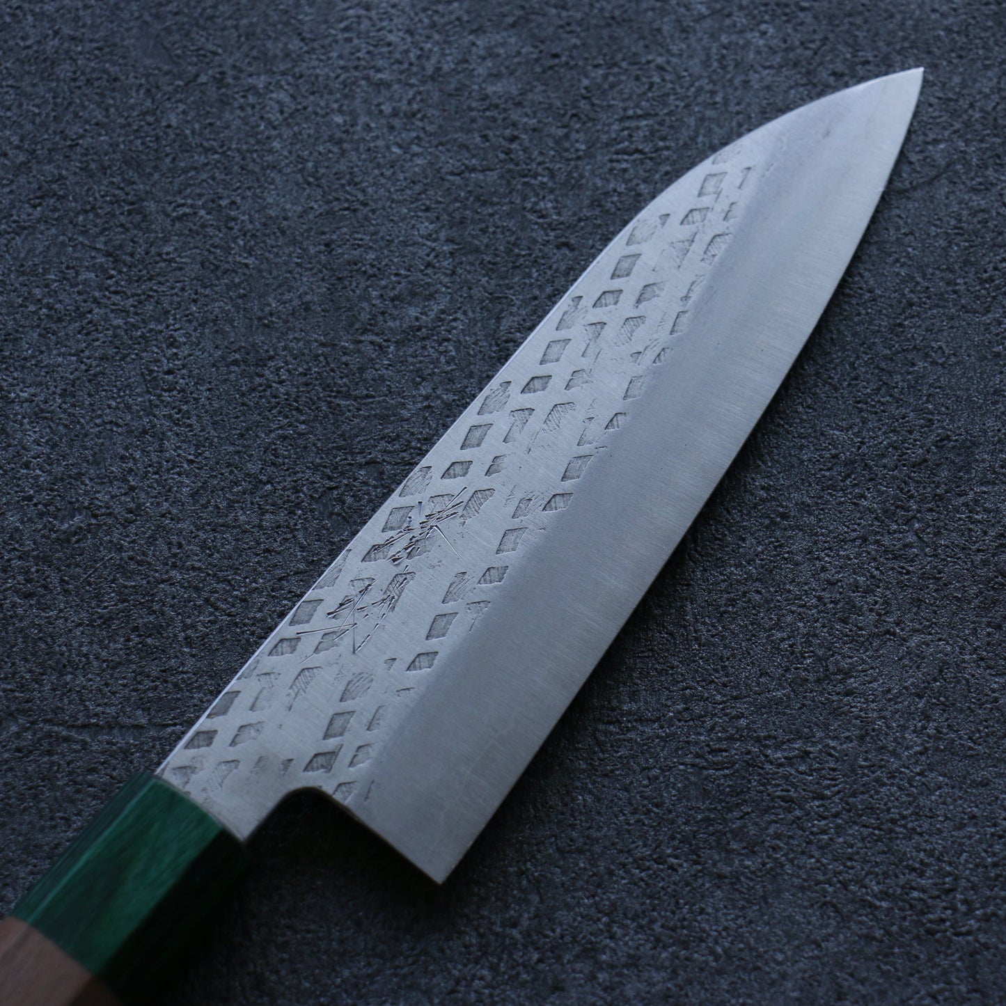 清助 銀三鋼 鎚目 三徳包丁 165mm ウォルナット (両側緑口輪)柄 - 清助刃物