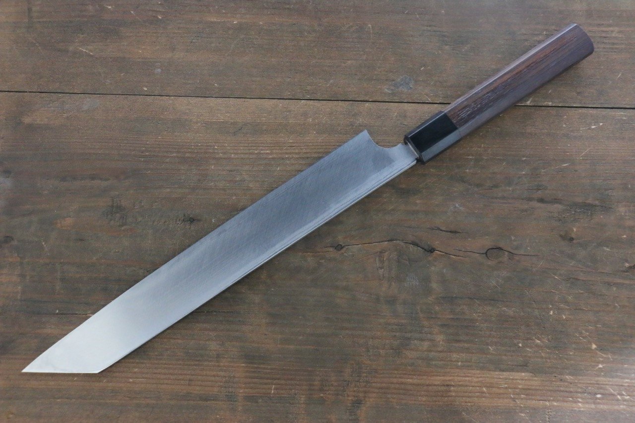 北岡 英雄 【左利き用】 白ニ鋼 ダマスカス 切付柳刃包丁 270mm 紫檀柄 - 清助刃物