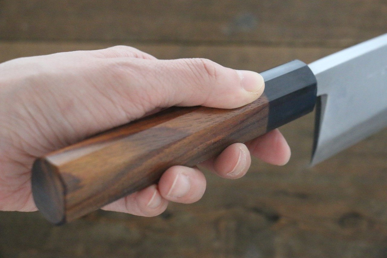 北岡 英雄 白ニ鋼 ダマスカス 出刃包丁  180mm 紫檀柄 - 清助刃物