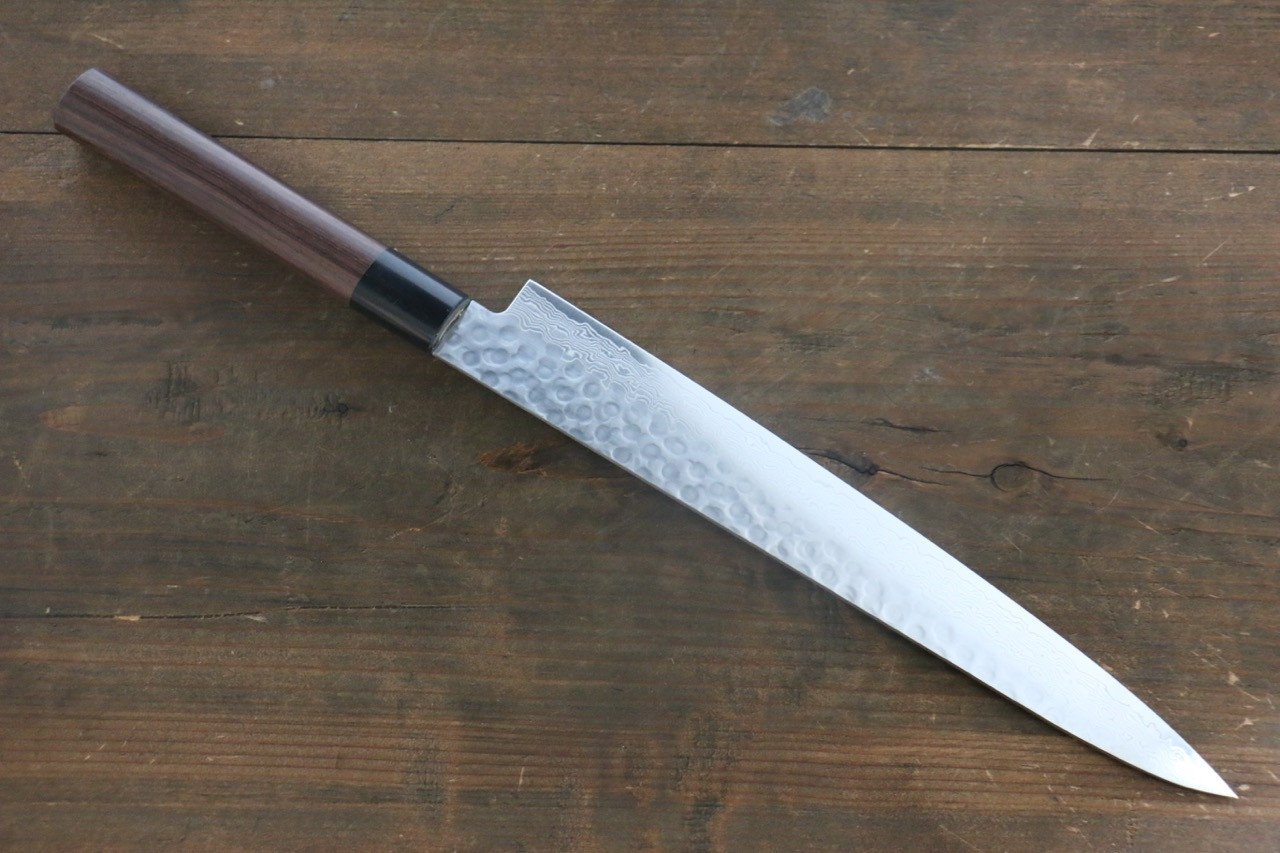 堺 孝行 AUS10 45層ダマスカス 筋引包丁  240mm 紫檀柄 - 清助刃物