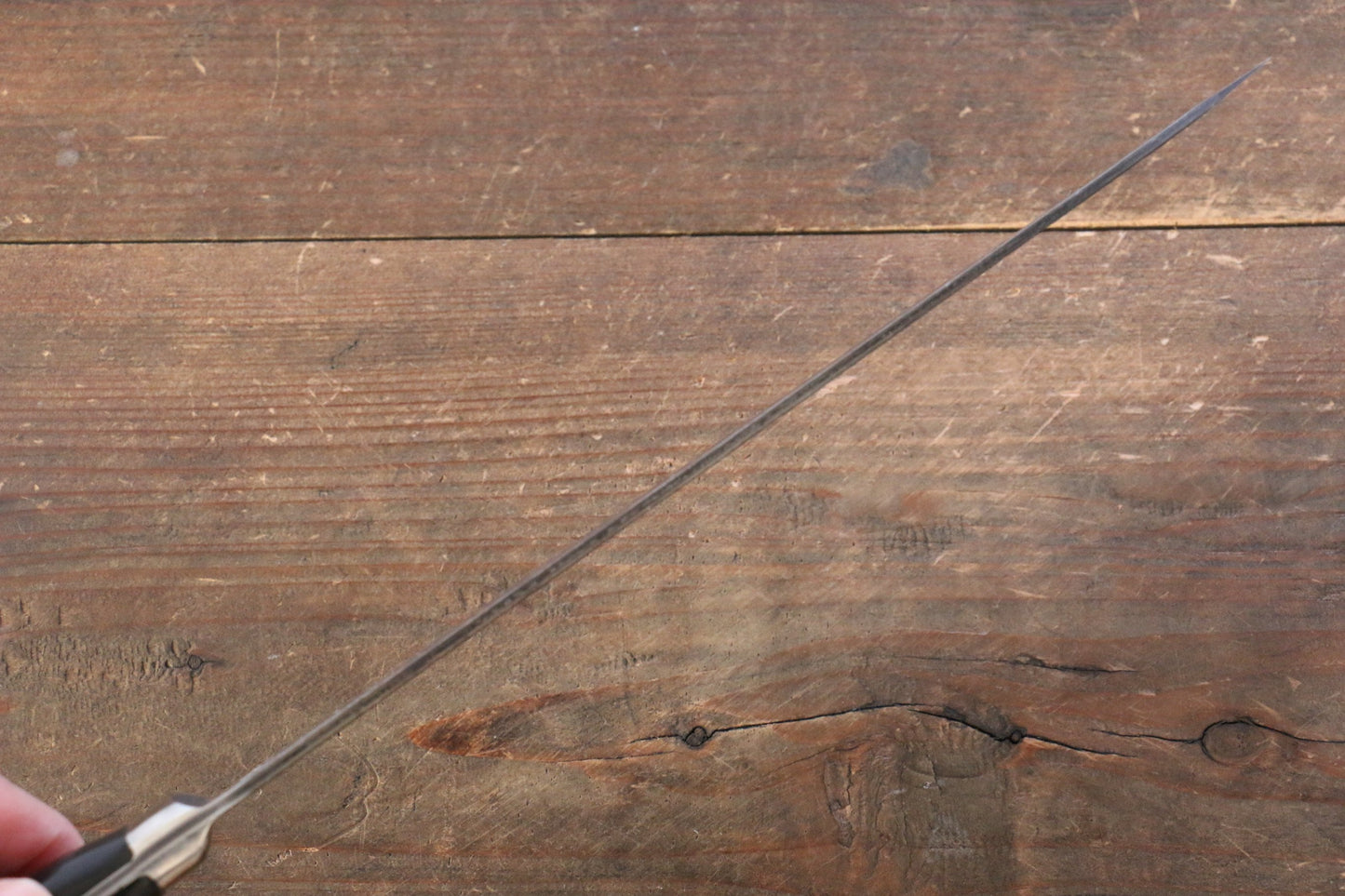 藤原 照康 伝家の宝刀 青スーパー鋼 黒仕上げ 牛刀包丁 210mm 黒合板柄 - 清助刃物