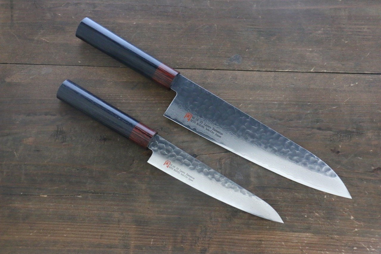 伊勢屋 V金10号 ダマスカス ペティナイフ 150mm & 牛刀包丁 210mm セット - 清助刃物