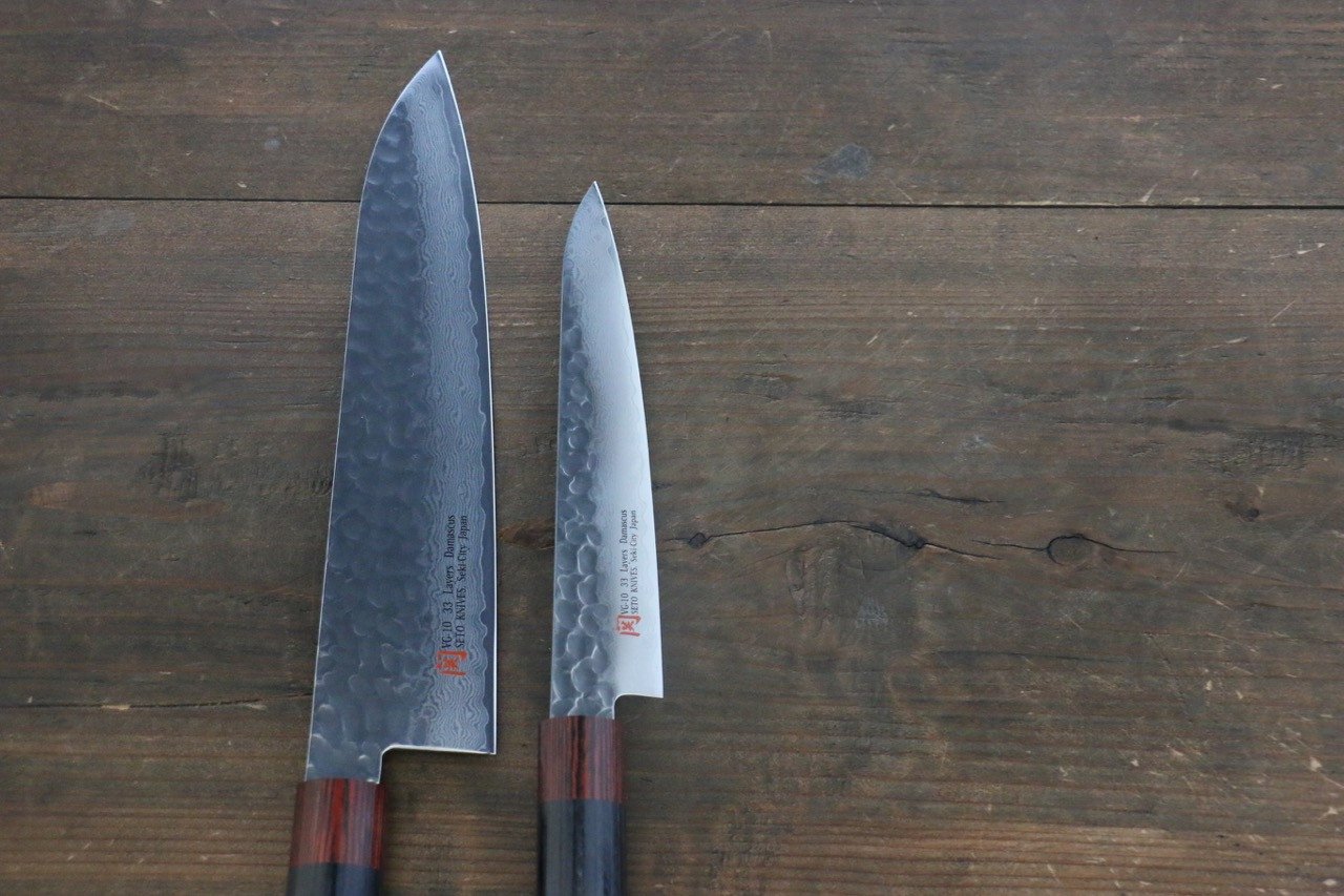 伊勢屋 V金10号 ダマスカス ペティナイフ 150mm & 牛刀包丁 210mm セット - 清助刃物