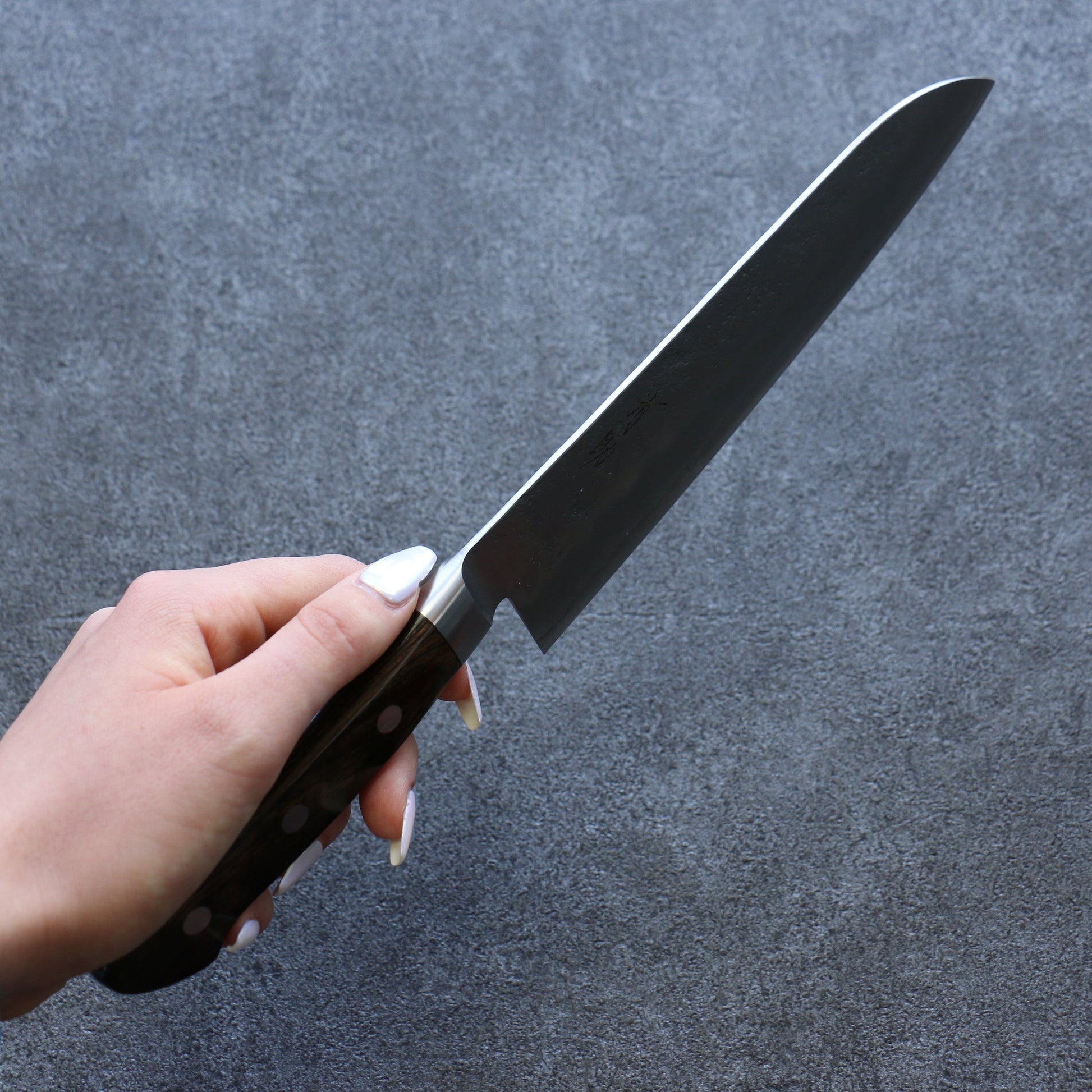 清助 銀三鋼 梨地 三徳包丁  180mm 茶合板柄 - 清助刃物