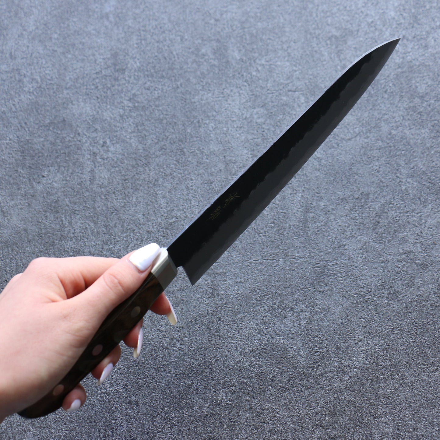 清助 青スーパー鋼 黒 牛刀包丁 210mm 茶合板柄 - 清助刃物