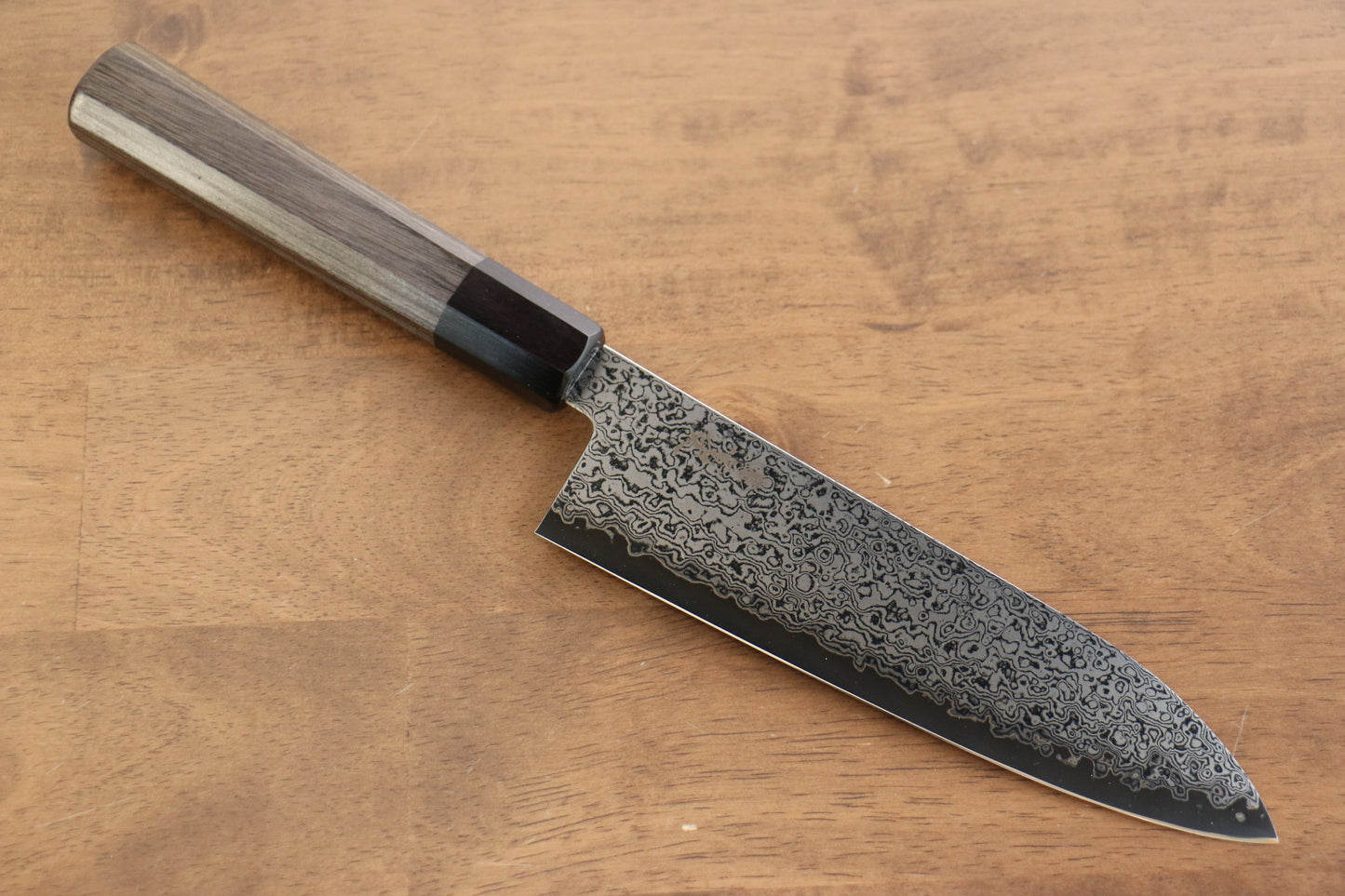 寛丈 V金10号 ダマスカス 三徳包丁 180mm グレー合板柄 - 清助刃物