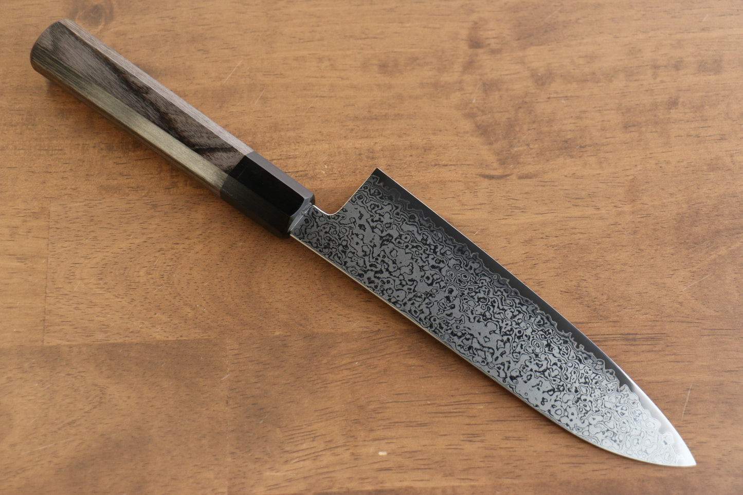 寛丈 V金10号 ダマスカス 三徳包丁 180mm グレー合板柄 - 清助刃物
