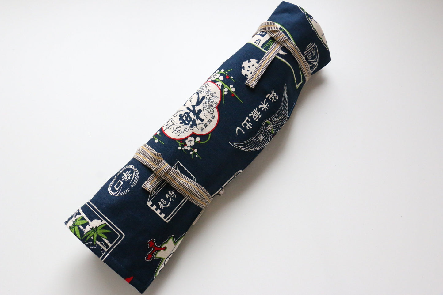 和柄包丁ケース 紺酒×裏白家紋柄 7本用 - 清助刃物