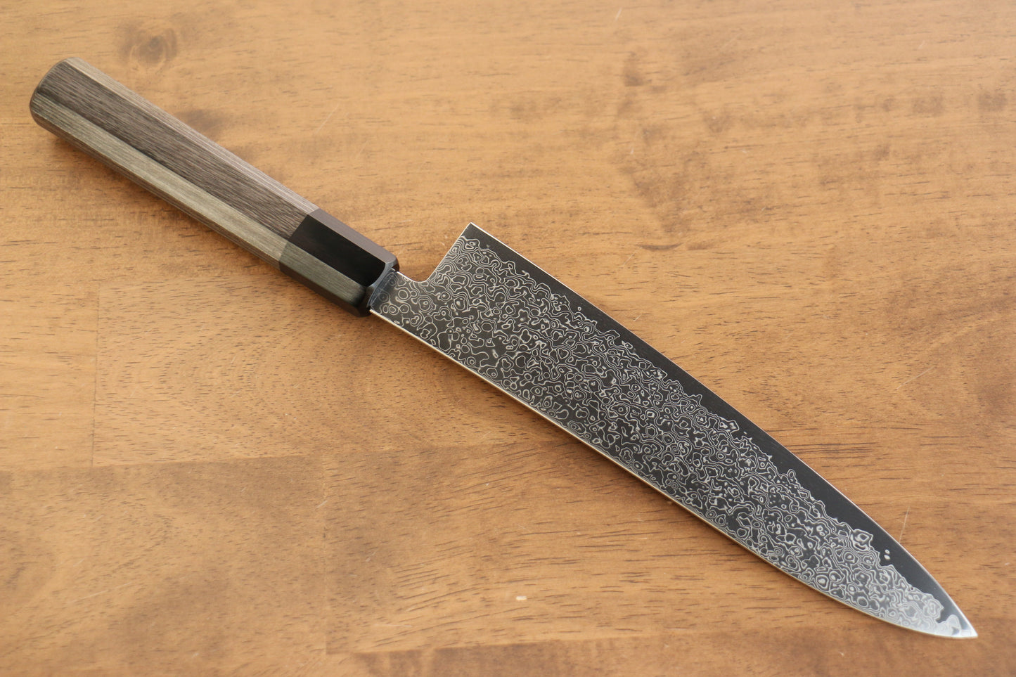 寛丈 V金10号 ダマスカス 牛刀包丁 210mm グレー合板柄 - 清助刃物