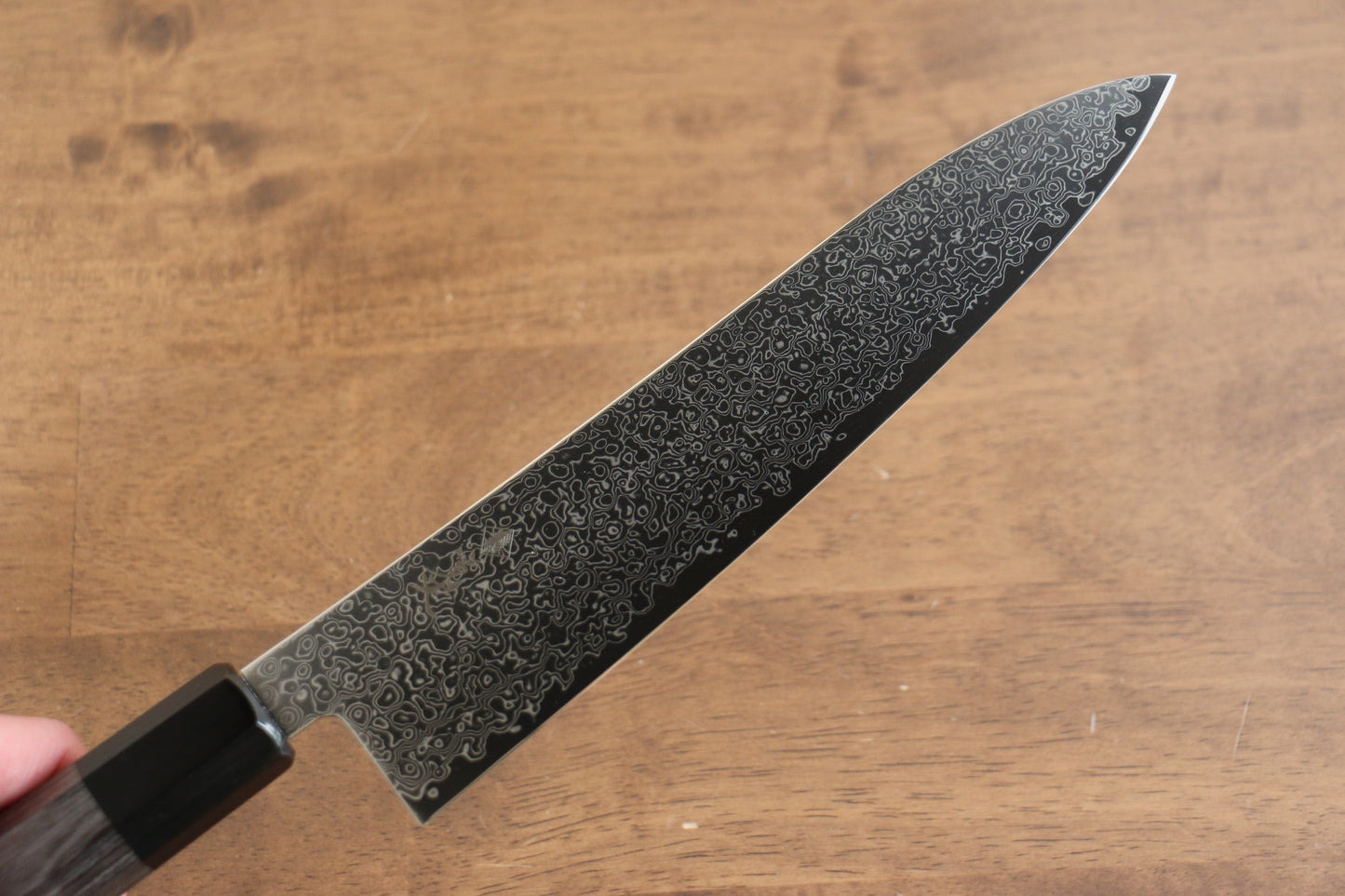寛丈 V金10号 ダマスカス 牛刀包丁 210mm グレー合板柄 - 清助刃物
