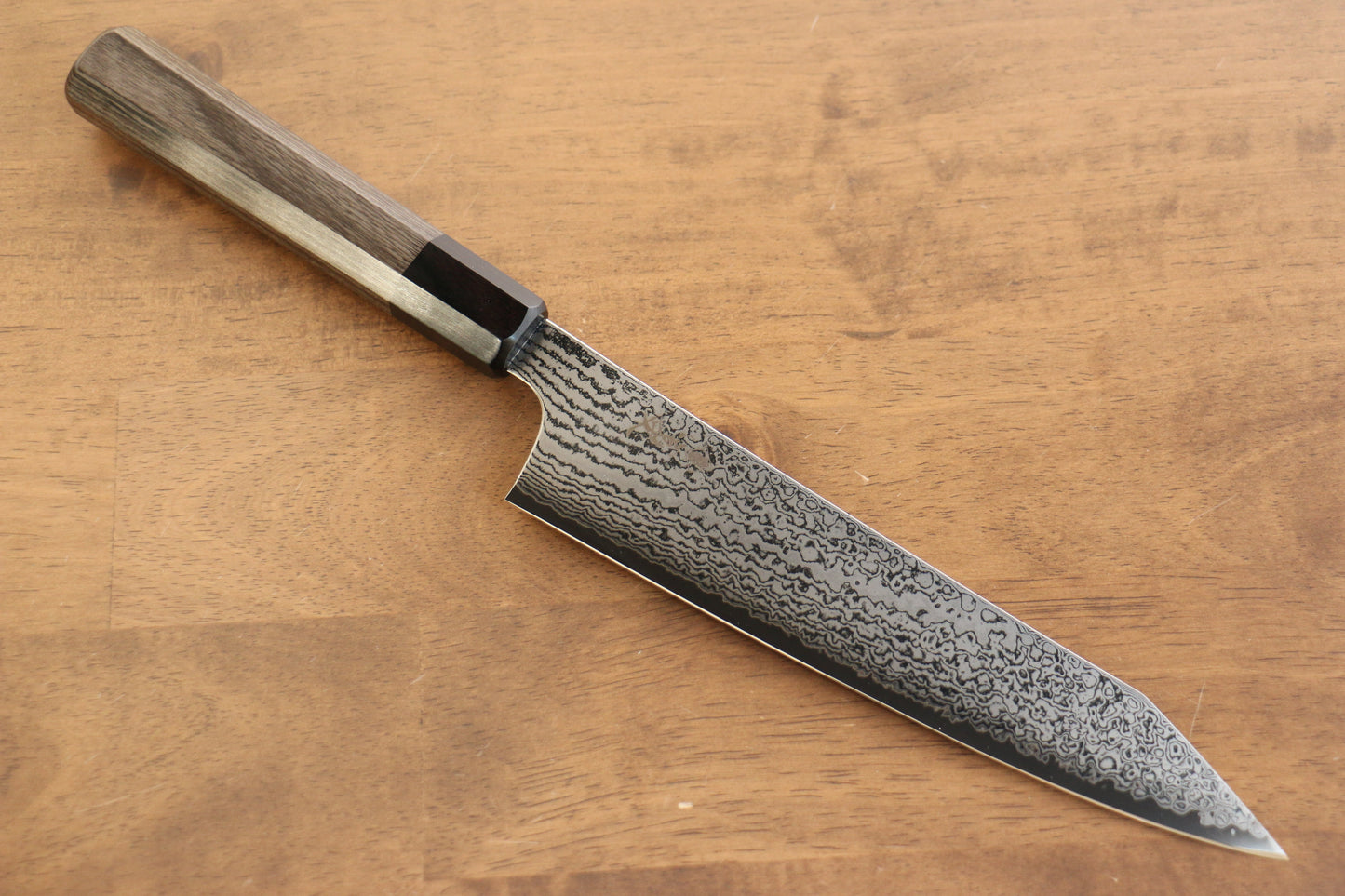 寛丈 V金10号 ダマスカス 切付牛刀包丁 210mm グレー合板柄 - 清助刃物
