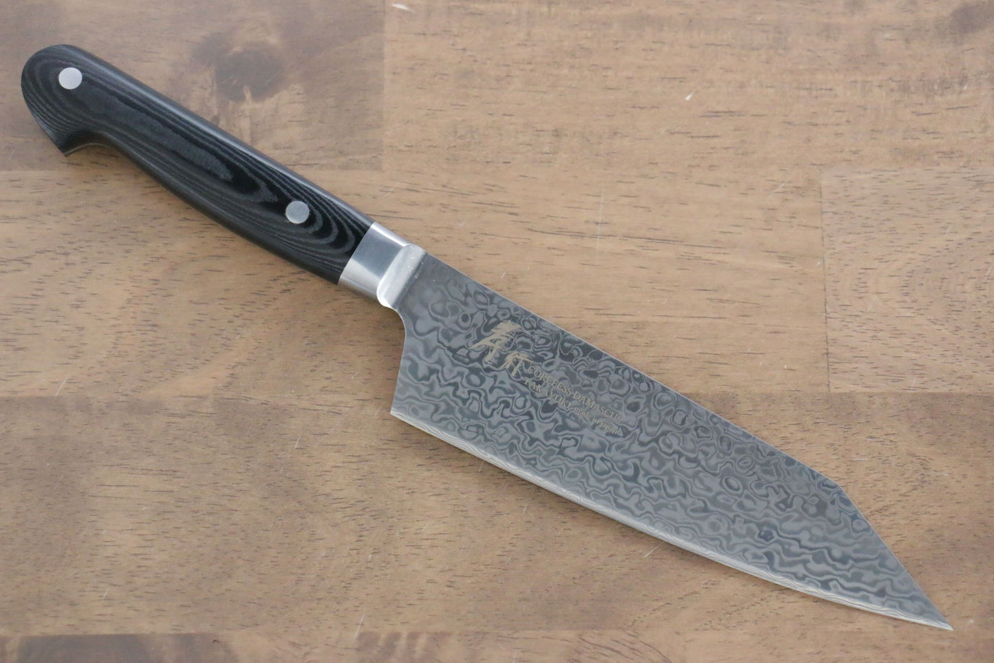 堺 孝行 コアレス ダマスカス 剣型三徳包丁 160mm 黒マイカルタ柄 - 清助刃物