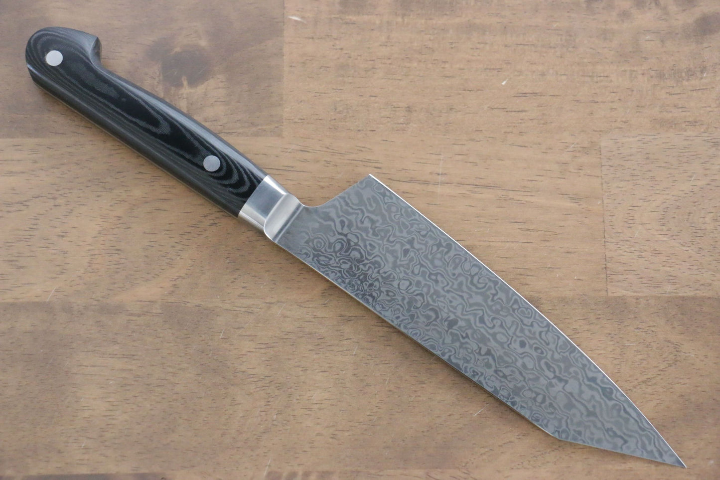 堺 孝行 コアレス ダマスカス 剣型三徳包丁 160mm 黒マイカルタ柄 - 清助刃物