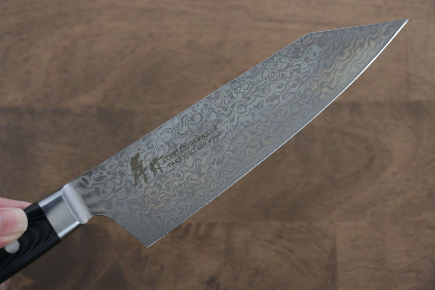 堺 孝行 コアレス ダマスカス 剣型三徳包丁 160mm 黒マイカルタ柄 - 清助刃物