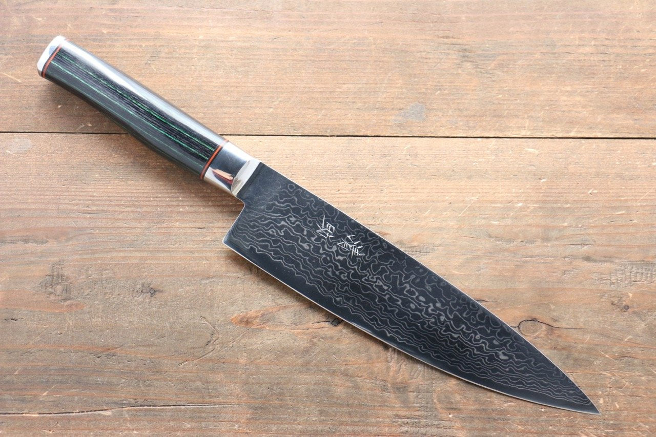 清助 コバルトゴールド ダマスカス 牛刀包丁 210mm マイカルタ柄 - 清助刃物