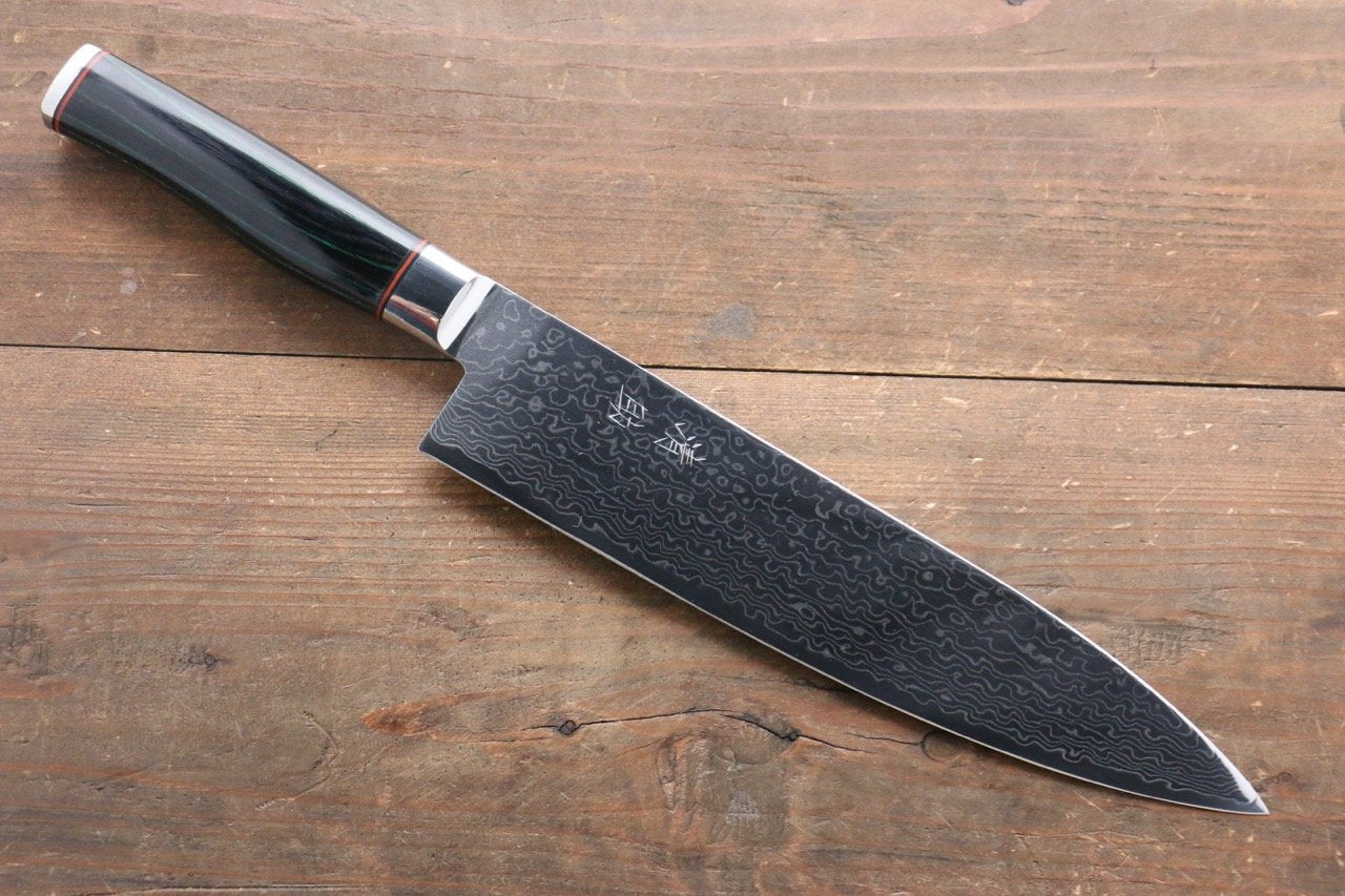 清助 コバルトゴールド ダマスカス 牛刀包丁 240mm マイカルタ柄 - 清助刃物