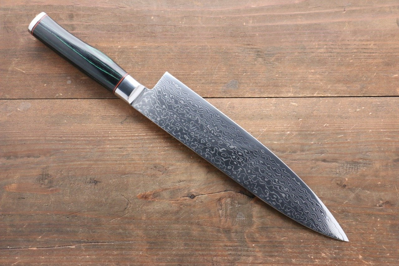 清助 コバルトゴールド ダマスカス 牛刀包丁 240mm マイカルタ柄 - 清助刃物