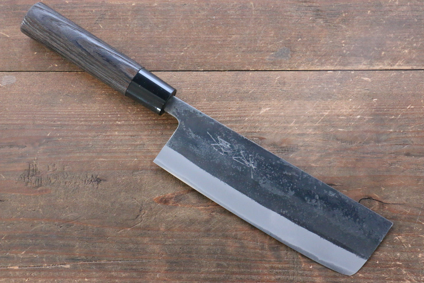 清助 白鋼 黒打 菜切包丁 165mm 焼き栗柄 - 清助刃物