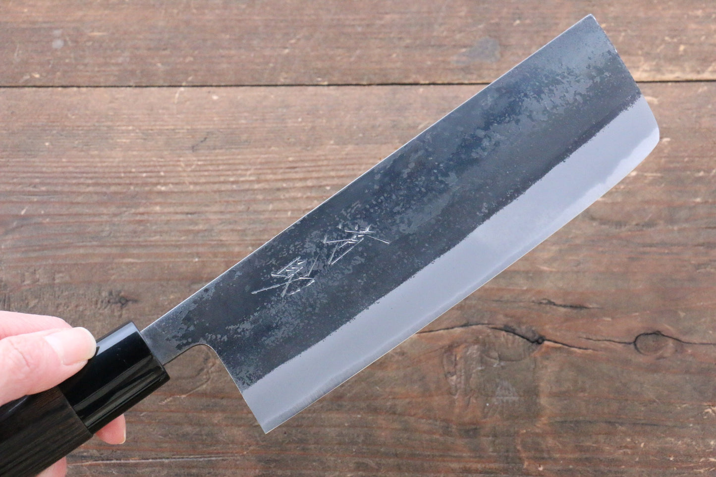 清助 白鋼 黒打 菜切包丁 165mm 焼き栗柄 - 清助刃物