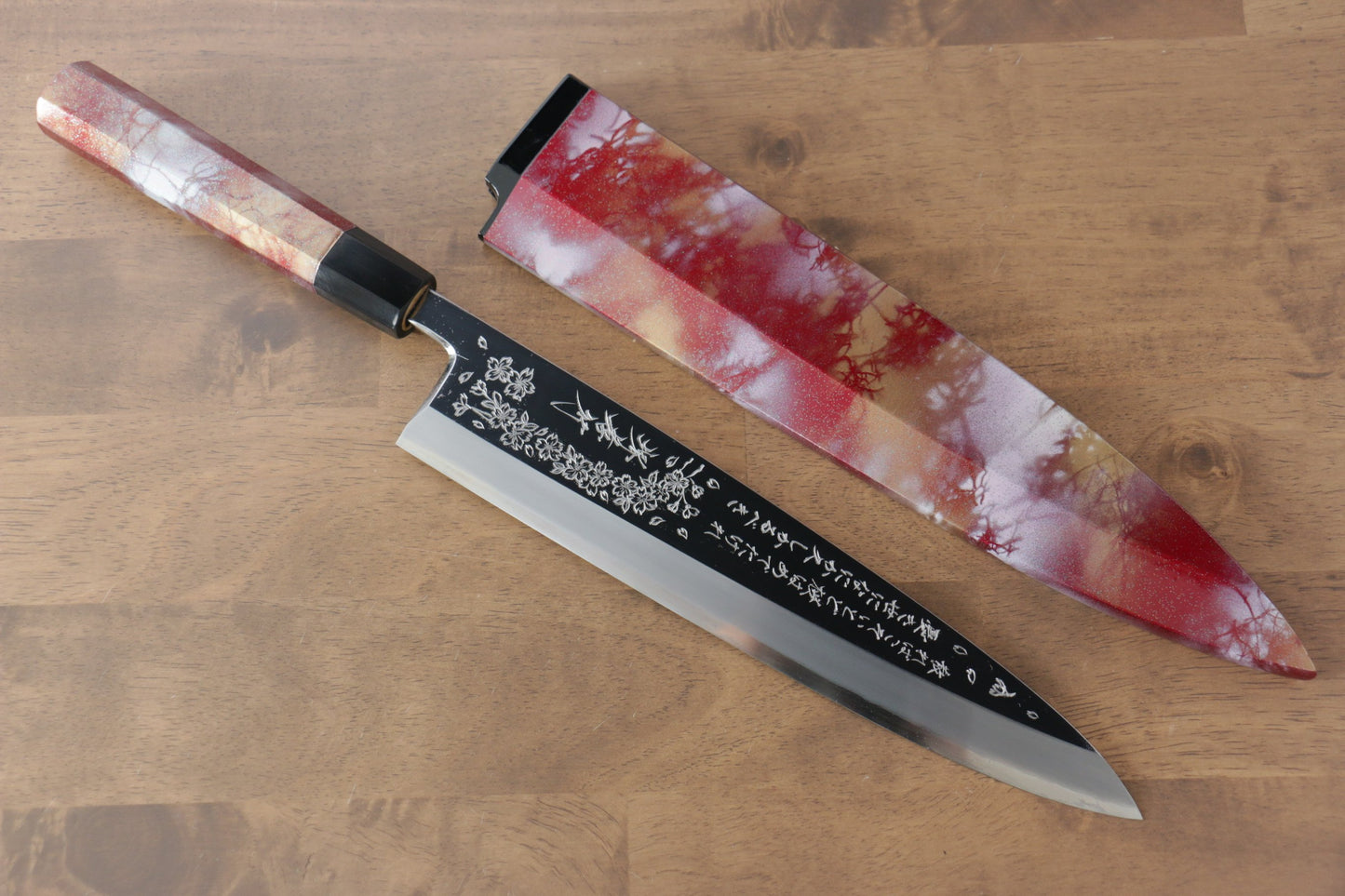 堺 孝行 凛華 銀三鋼 鏡面仕上げ 身卸出刃 270mm 漆塗り柄 鞘付き - 清助刃物
