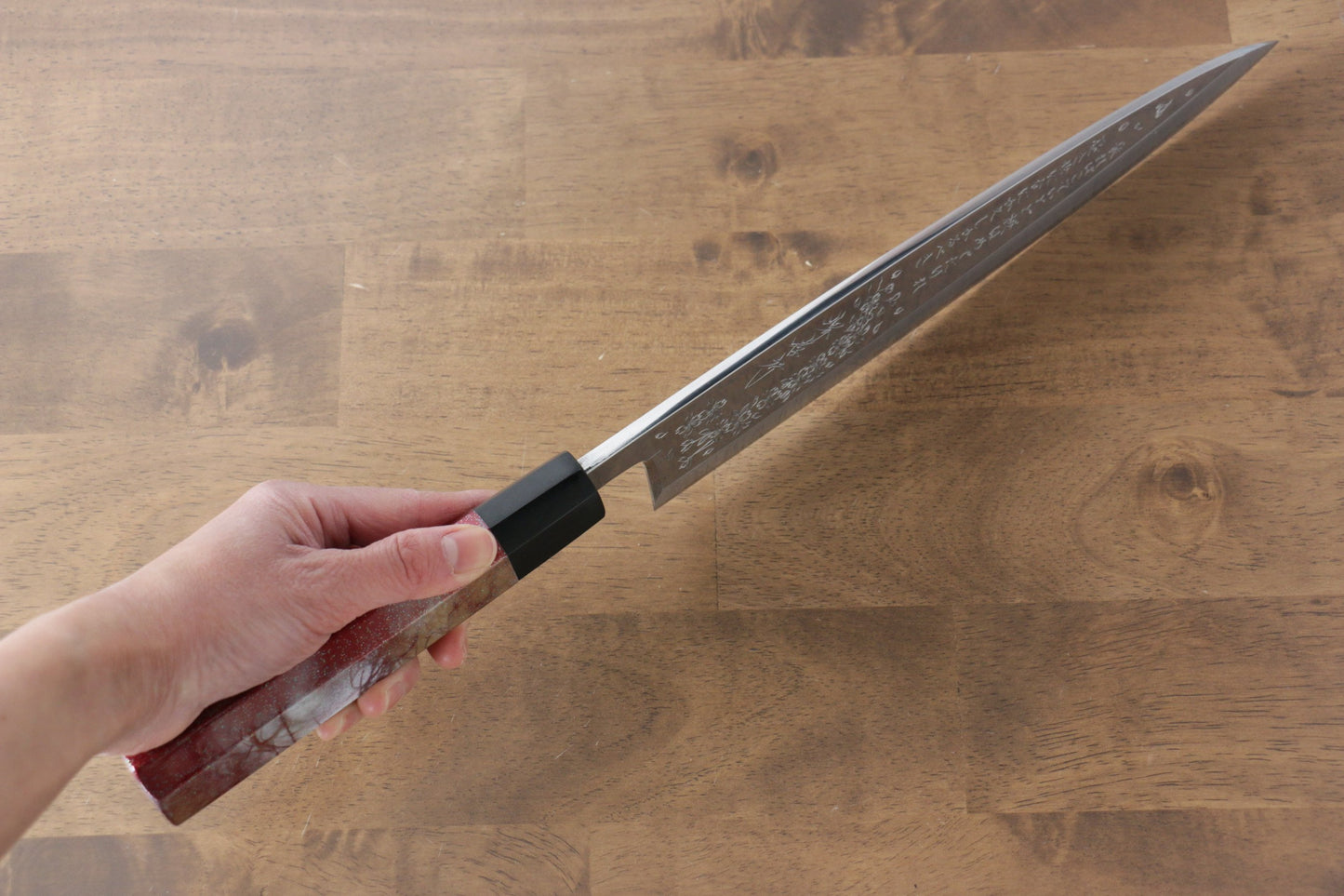 堺 孝行 凛華 銀三鋼 鏡面仕上げ 身卸出刃 270mm 漆塗り柄 鞘付き - 清助刃物