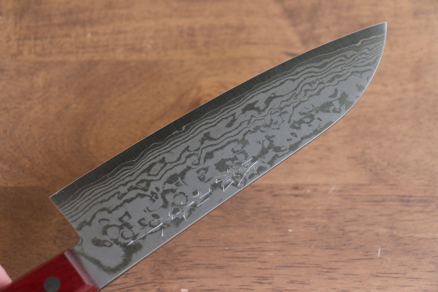山本 直 V金10号 ダマスカス 三徳包丁 170mm 赤合板柄 - 清助刃物